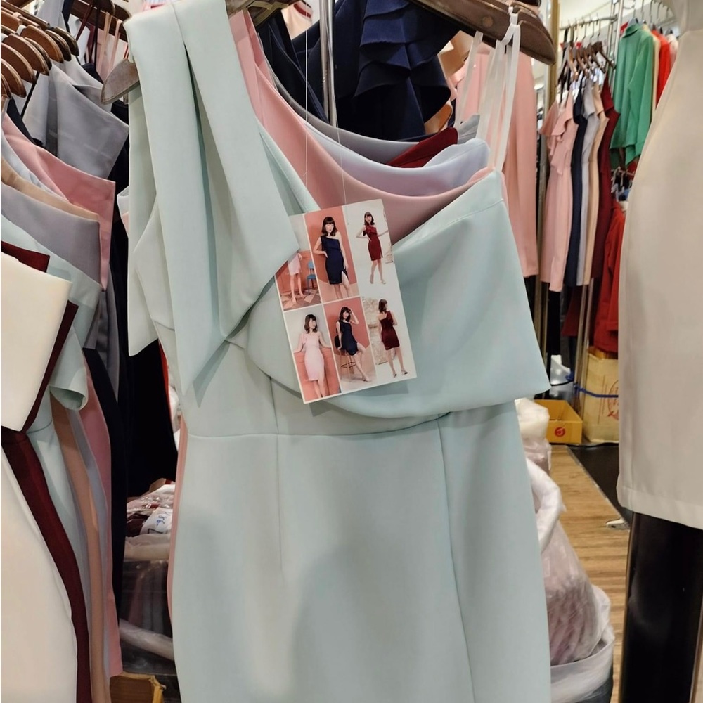 Sky blue one shoulder with shoulder flap dress